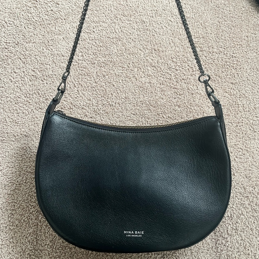 Black Leather Crescent Crossbody Bag